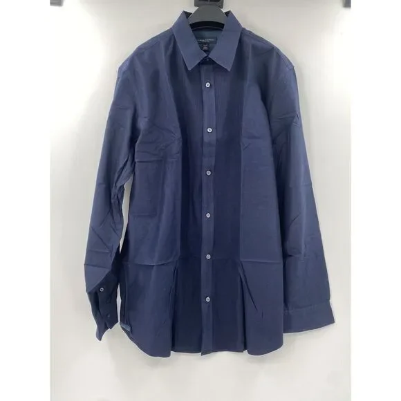 Banana Republic Dress Shirt Navy Classic Fit Guayabera Long Sleeve XL 17/ 17.5 - Picture 1 of 6